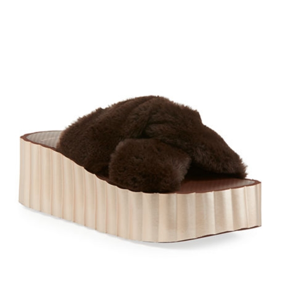 NEW Tory Burch Faux Fur Platform Wedge Sandals